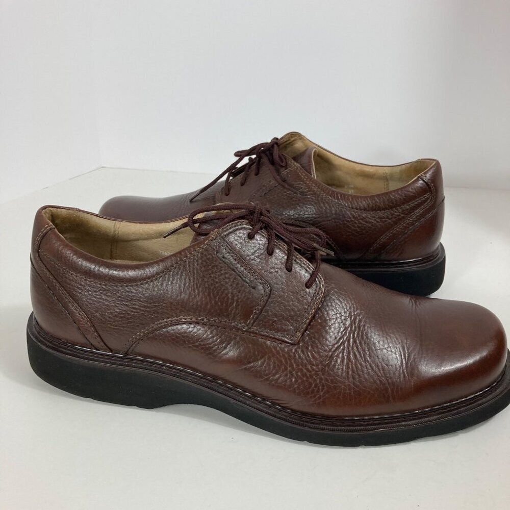 Mens Clarks Pebbled Leather Oxford Lace Brown Dress Shoes 12M